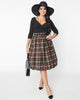 Unique Vintage Black & Burgundy Plaid Gellar Swing Skirt - thumbnail