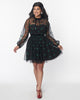 Unique Vintage Black & Glitter Mistletoe Flare Dress - thumbnail