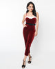 Unique Vintage Wine Red Velvet & White Faux Fur Cropped Jumpsuit - thumbnail