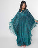 Unique Vintage Emerald Floral Fringe Flutter Sleeve Caftan - thumbnail
