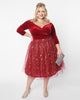 Unique Vintage Burgundy Velvet & Tulle Silver Stars Marceline Swing Dress - thumbnail