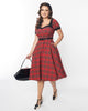 Unique Vintage Red Tartan Plaid Swing Dress - thumbnail