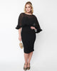Unique Vintage Black Ruffle Capelet Wiggle Dress - thumbnail