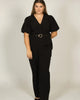 Apolline Jumpsuit Self Belted Puff Sleeves Black - thumbnail