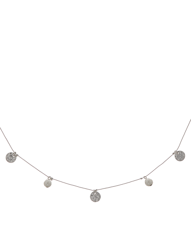 Rose Delicate Pearl Disc Necklace | Silver / White