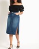 Denim Midi Skirt with Side Slits - thumbnail
