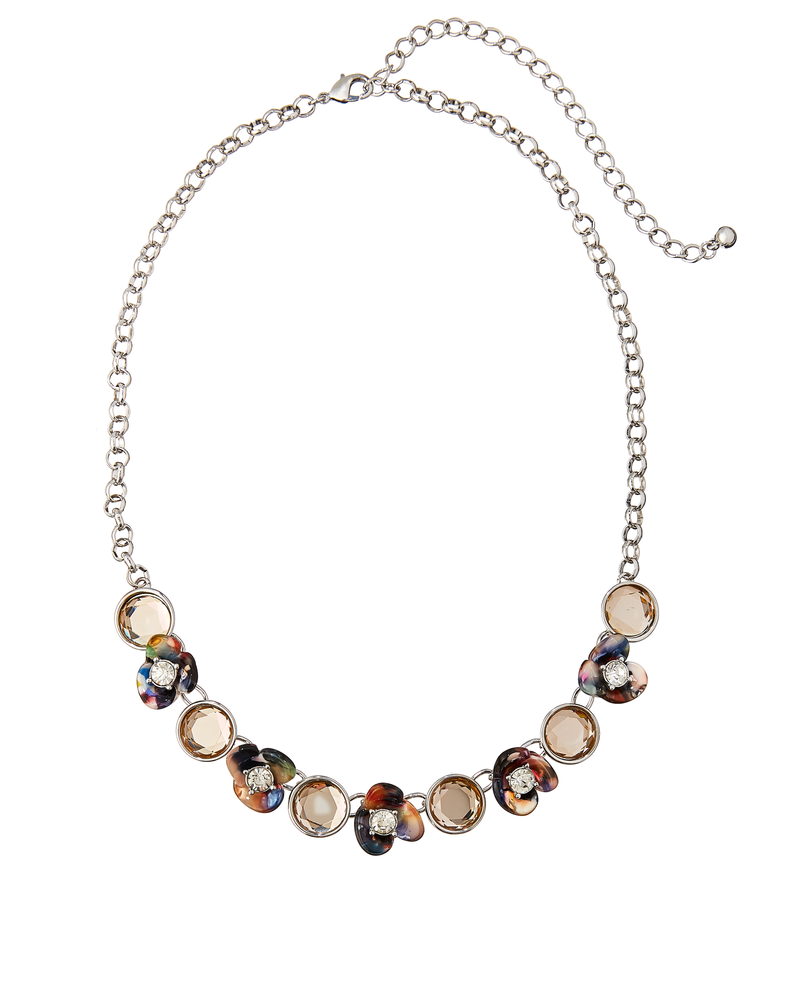 Arlo Floral Statement Necklace With Resin | Silver / Purple