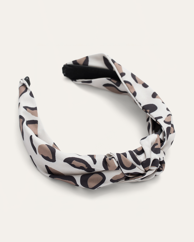 Nancy Leopard Print Knotted Headband | Light Grey / Brown