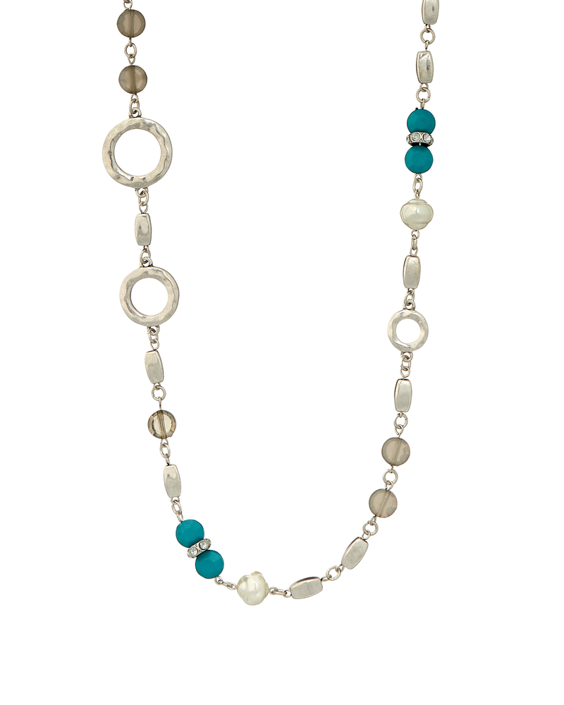 Cass Mix Bead Necklace | Silver / Teal