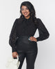 Unique Vintage Black Flocked Polka Dot Tie Neck Gwen Blouse - thumbnail