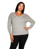 Plus Size Lurex Cable Double V-neck Sweater - thumbnail