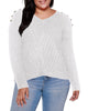 Plus Size V-Neck Rib Knit Sweater with Embellishment - thumbnail