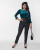Unique Vintage Black Leatherette High Waist Pintuck Pants - thumbnail