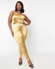 Unique Vintage Gold Spandex Belted Jumpsuit - thumbnail