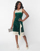Unique Vintage Emerald Green Crushed Velvet & Ivory Lace Flapper Dress - thumbnail