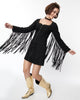 Smak Parlour Black Suede Shift Fringe Dress - thumbnail