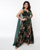 Unique Vintage Emerald & Cherry Blossom Velvet Cape Maxi Dress - thumbnail