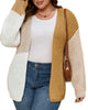 White Color Block Knitted Open Front Plus Size Cardigan - thumbnail