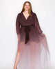 Ombre Chiffon Wrap Front Long Sleeve Tie Waist Slit Front Maxi Dress - thumbnail