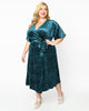 Unique Vintage Teal Velvet & Silver Stars Wrap Midi Dress - thumbnail