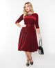 Unique Vintage Burgundy Velvet Devon Swing Dress - thumbnail