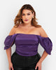 Vanessa Satin Drape Sleeve Blouse - Indigo - thumbnail