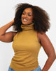 Connie Ribbed High Neck Full Length Top - Khaki - thumbnail