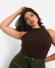 Essential High Neck Tank Top - Brown - thumbnail