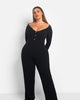 Ruby Ribbed Button Front Wide Leg Jumpsuit - thumbnail