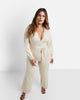 Mona Knit Tie Belt Wide Leg Jumpsuit - Ivory - thumbnail