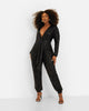 Empowered V-Neck Long Sleeve Sequin Jumpsuit - Black - thumbnail