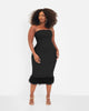 Ari Bandage Corset Feathered Hem Midi Bodycon Dress - thumbnail