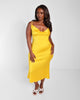 High Key Satin Cowl Neck Midi Shift Dress - Yellow - thumbnail