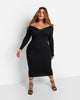 Santana Ribbed Off Shoulder Midi Bodycon Dress - Black - thumbnail