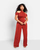 Cassie Slinky Cold Shoulder Wide Leg Jumpsuit - Brick - thumbnail