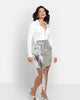 Lori Metallic Belted Mini Bodycon Skirt - Silver Croc - thumbnail