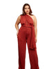 Sol Slinky Tie Back Wide Leg Jumpsuit - Brick - thumbnail