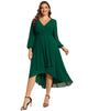 Long Sleeves Asymmetrical Hem A-Line Midi Wedding Guest Dress - thumbnail