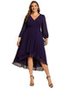 Long Sleeves Asymmetrical Hem A-Line Midi Wedding Guest Dress - thumbnail
