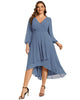 Long Sleeves Asymmetrical Hem A-Line Midi Wedding Guest Dress - thumbnail