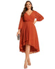 Long Sleeves Asymmetrical Hem A-Line Midi Wedding Guest Dress - thumbnail