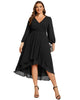 Long Sleeves Asymmetrical Hem A-Line Midi Wedding Guest Dress - thumbnail