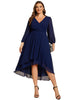 Long Sleeves Asymmetrical Hem A-Line Midi Wedding Guest Dress - thumbnail