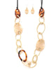 Hammered Metal Oval Link Necklace- Brown - thumbnail