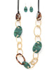 Hammered Metal Oval Link Necklace- Green - thumbnail