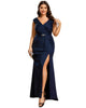Plus Size Elegant V-neck Glitter Sequin Front Slit Mother of the Bride Dress - thumbnail