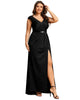 Plus Size Elegant V-neck Glitter Sequin Front Slit Mother of the Bride Dress - thumbnail