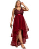 Sleeveless Sequin Ribbon Waist Tulle High Low Evening Dress - thumbnail