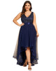 Sleeveless Sequin Ribbon Waist Tulle High Low Evening Dress - thumbnail