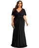 Plus Size Glitter Bat-Wing Sleeve Waist-Cinching Mermaid Evening Dress - thumbnail
